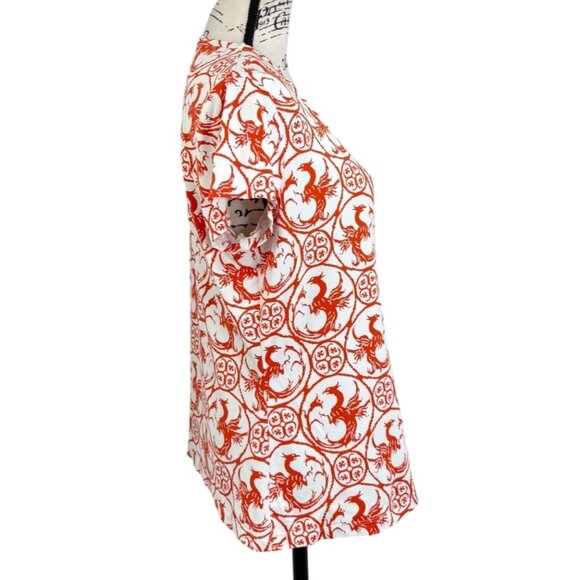 J. McLaughlin Short Sleeve Top Catalina Cloth Celtic Dragon Orange Womens Size L - Picture 2 of 8